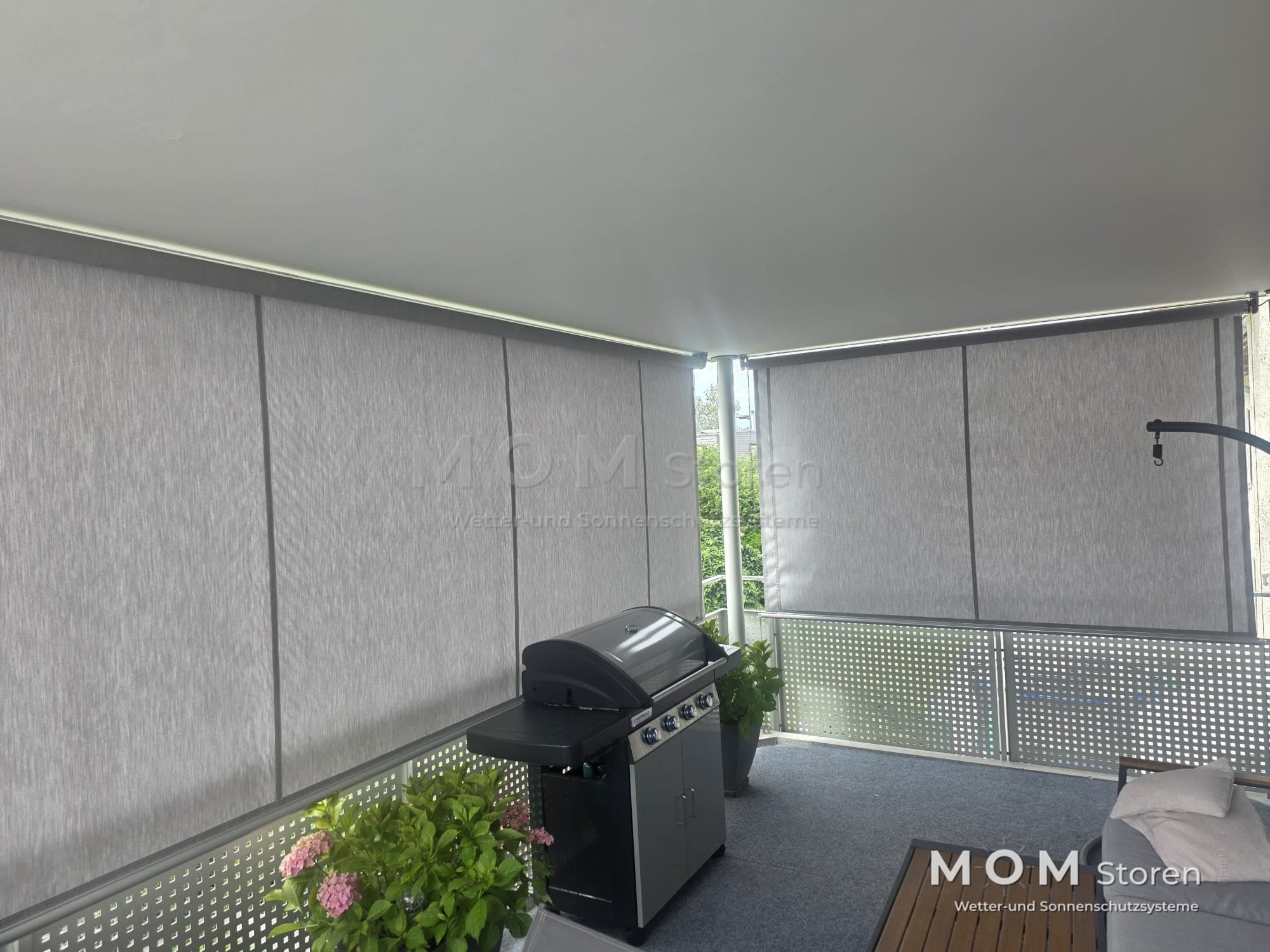 Vertical screens on a covered balcony