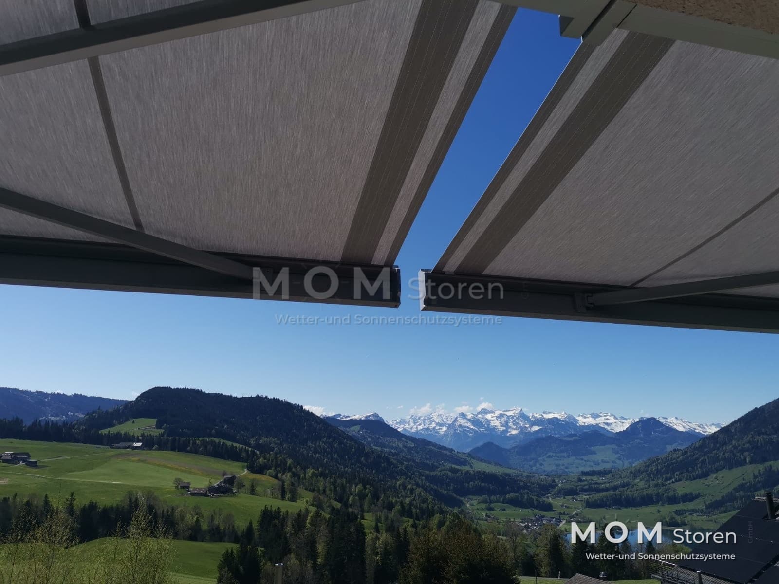 Two awning sections overlooking mountains
